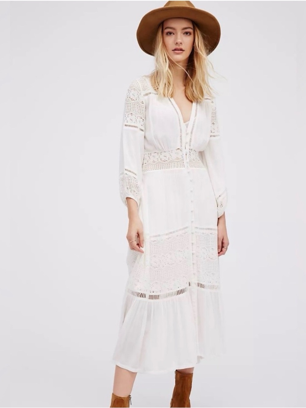 Spell & the Gypsy Olivia Luxe Gown - Ivory Crochet-Panel Midi Dress
